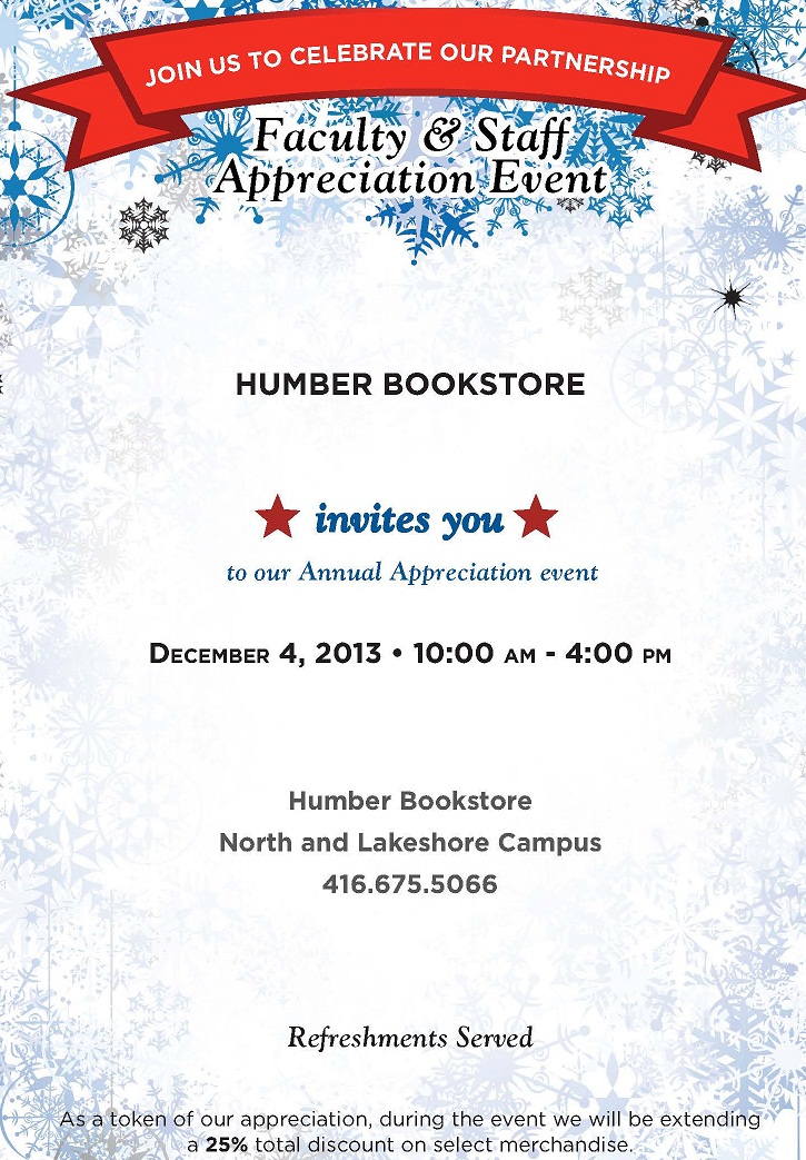 Humber Bookstore Staff and Faculty Appreciation Day Humber Communiqué
